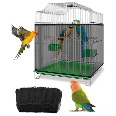 Parrot Bird Cage Cover Adjustable Universal Breathable Stretch Mesh Skirt Dustproof Net Cover Cage Guard