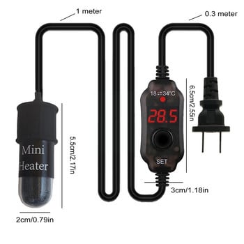 Ενυδρείο Fish Tank Heater USB Ψηφιακή οθόνη θερμαντική ράβδος Ρυθμιζόμενη θερμοκρασία Small Fish Aquarium Tank Heater Heater M8P4