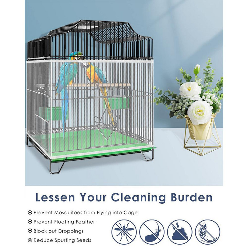 Acoperire cușcă pentru păsări papagal, ajustabilă, universală, elastică, respirabilă, cu plasă elastică, acoperire cu plasă antipraf.