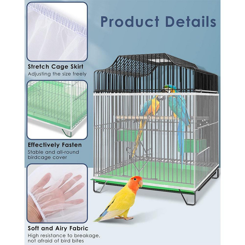 Acoperire cușcă pentru păsări papagal, ajustabilă, universală, elastică, respirabilă, cu plasă elastică, acoperire cu plasă antipraf.