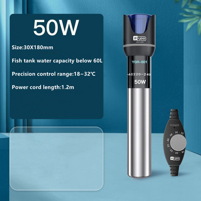Tub de încălzire cu cuarț din oțel inoxidabil Termostat de apă submersibil pentru acvariu 50W/100W/200W/300W Tija de încălzire pentru rezervor de pește 18~32℃