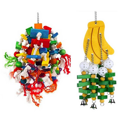 Linnupapagoi mänguasjad Linnukiiged mänguasjad värviliste puidust helmestega banaanide ja õunakobaratega Budgie Lovebirds Conures linnumänguasjadele