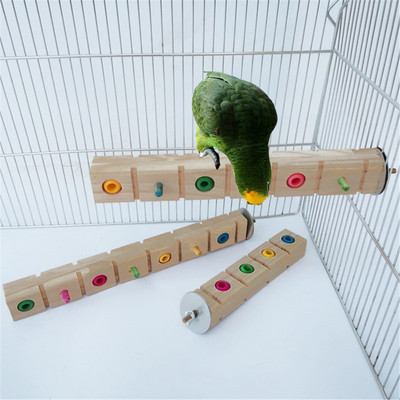 Papagájok ülőrudak állványa 19,5/29/33,5 cm fából készült madárkiképző álló játékok színes rágható gyöngyökkel, többfunkciós kisállat madarak játékokkal