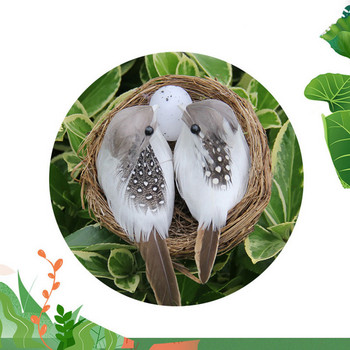1 комплект Emulation Birds Nest Декоративно яйце, затворено в клетка Външен декор Weave Висящи къщички за птици за градински двор Тревни площи Фонови подпори