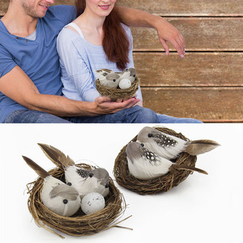 1 комплект Emulation Birds Nest Декоративно яйце, затворено в клетка Външен декор Weave Висящи къщички за птици за градински двор Тревни площи Фонови подпори