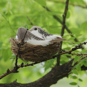 1 комплект Emulation Birds Nest Декоративно яйце, затворено в клетка Външен декор Weave Висящи къщички за птици за градински двор Тревни площи Фонови подпори