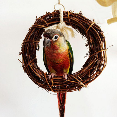 Papagal Inel din ratan naturală Jucării pentru leagăn agățat Suport de biban Jucării de mestecat Accesorii pentru cuști pentru păsări Accesorii pentru animale de companie