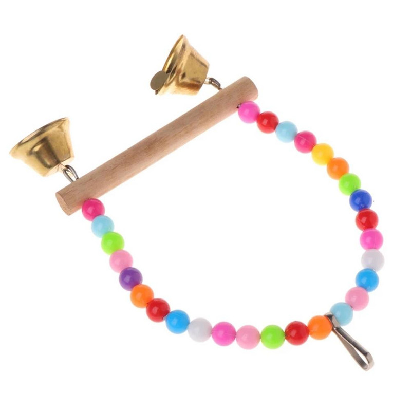 Medinės spalvingos pakabinamos sūpynės su varpeliais Papūgos stovas ešerių žaislai paukščių reikmenys narvų priedai