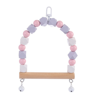 Q1JA paukščių sūpynės žaislas medinis stovas ešerys, papuoštas spalvotais karoliukais narvelio priedais