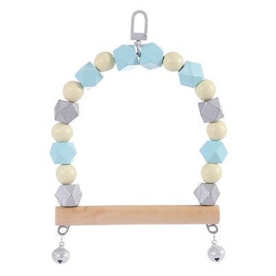 Q1JA paukščių sūpynės žaislas medinis stovas ešerys, papuoštas spalvotais karoliukais narvelio priedais