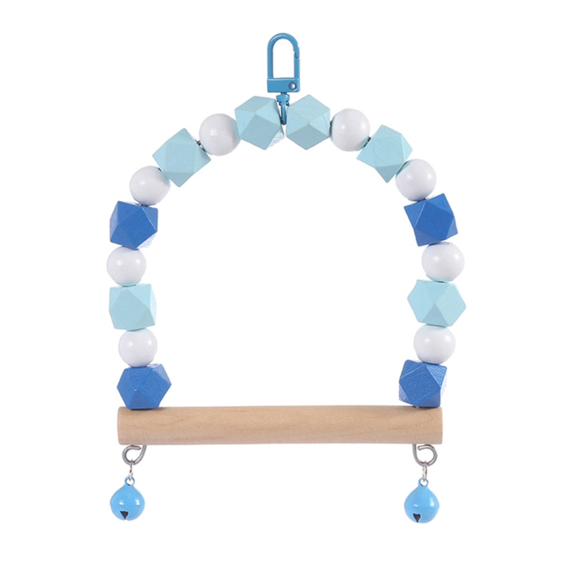 Q1JA paukščių sūpynės žaislas medinis stovas ešerys, papuoštas spalvotais karoliukais narvelio priedais