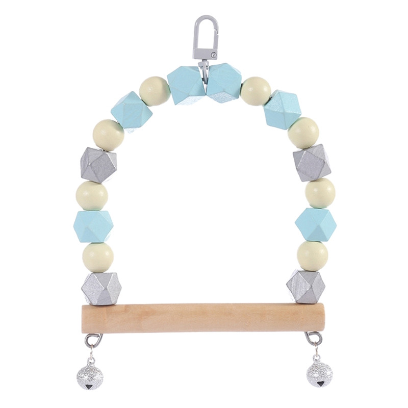 Q1JA paukščių sūpynės žaislas medinis stovas ešerys, papuoštas spalvotais karoliukais narvelio priedais