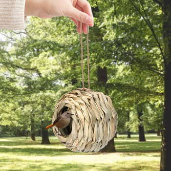 Къщичка за птици с форма на топка от естествена трева, отвън, висяща колибри, издръжлива, здрава хранилка за птици, висяща за декорация на градински двор