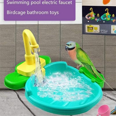 Bird Bath Tub With Faucet Pet Parrots Parakeet Cockatiel Fountains Spa Pool Shower Multifunctional Toy Cleaning Tool Accessories