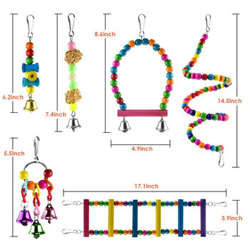 6 τεμ. Bird Parrot Toys, Bird Swing Toy Πολύχρωμο μασώμενο κρεμαστή αιώρα Κούνια κουδούνι κατοικίδιο σκάλες αναρρίχησης Παιχνίδια Παιχνίδια πουλιών για Parro