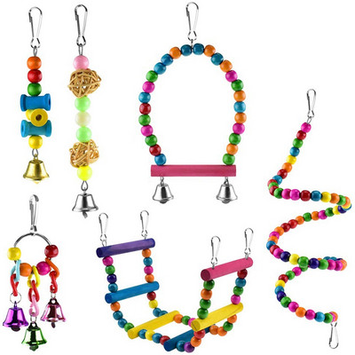 6 kom. Igračke za papige ptice, igračke za ljuljačke za ptice, šarene viseće viseće mreže za žvakanje, ljuljačke, zvono, igračke za penjanje, ljestve za kućne ljubimce Igračke za ptice za papige