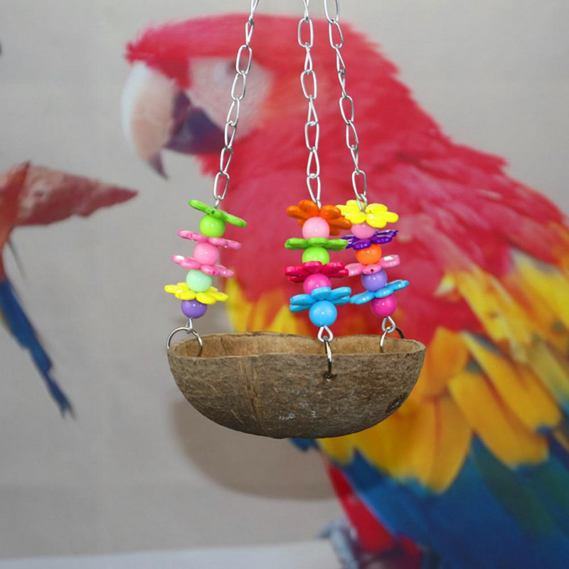 Paukščių sūpynės žaislas naminiams gyvūnėliams hamakas Kabantis paukščių lizdo narvelio lova kokoso lukšto papūgos sūpynės paukščių sūpynių stovas žaislų šėrimo įranga