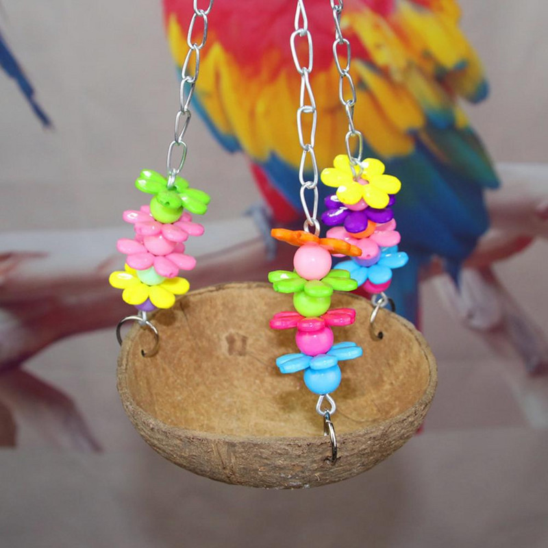 Paukščių sūpynės žaislas naminiams gyvūnėliams hamakas Kabantis paukščių lizdo narvelio lova kokoso lukšto papūgos sūpynės paukščių sūpynių stovas žaislų šėrimo įranga