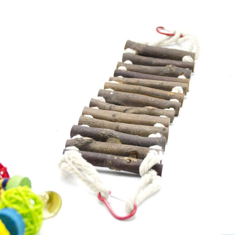 Παιχνίδια πουλιών Parrot Toy 13 σκαλοπάτια αναρρίχησης για μικρά ή μεσαία πουλιά Ξύλο με φλοιό βαμβακερό σχοινί υφαντό Swing Bite Bridge