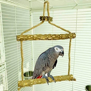Bird Swing Toy Bird Perch Wood Parrot Cage Hammock Swing Wooden Perch Stand Chewing Toy For Budgerigar Lovebirds