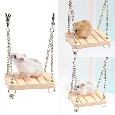 Wooden Hanging Swing Hammock Hamster Squirrel Parrot Pet Chain with Bell Toy