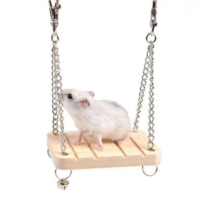 Fából készült függő hinta függőágy hörcsög mókus papagáj kisállat lánc harangjátékkal