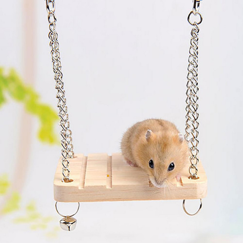 Fából készült függő hinta függőágy hörcsög mókus papagáj kisállat lánc harangjátékkal