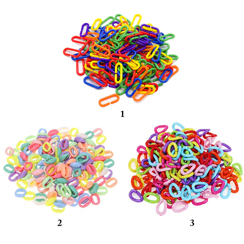100 bucăți/set jucării drăguțe cu lanț pentru papagal, bricolaj, material plastic, cleme C, cârlige, mușcătură de pasăre, jucărie de mestecat, accesorii pentru cușcă de păsări, jucărie pentru păsări pentru papagal