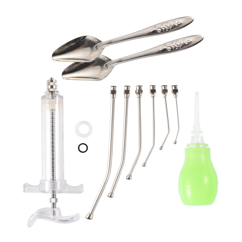 10 ml/20 ml/50 ml lindude käsitsi söötmise süstla komplekt 6 tk kumerate torudega Papagoi tuvi nooruke metallist söötmislusikas ja rehüdraator