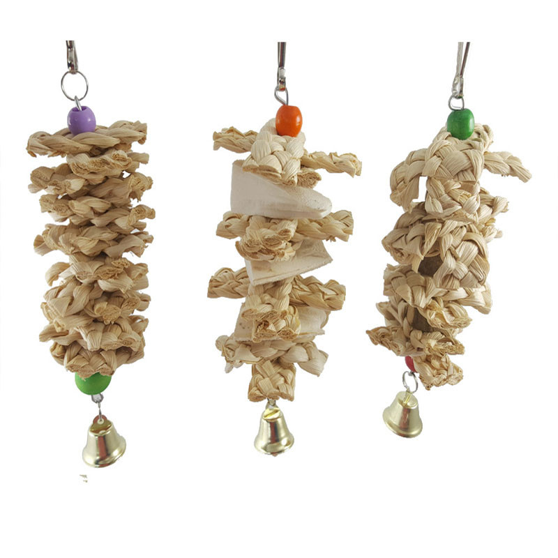 Kućni ljubimac Ptica Papiga Igračke za žvakanje Prirodna trava ispletena sa zvončićima Viseći kavez za ptice Igračka Ljuljačka Penjanje Igranje Privjesak Pribor za ptice