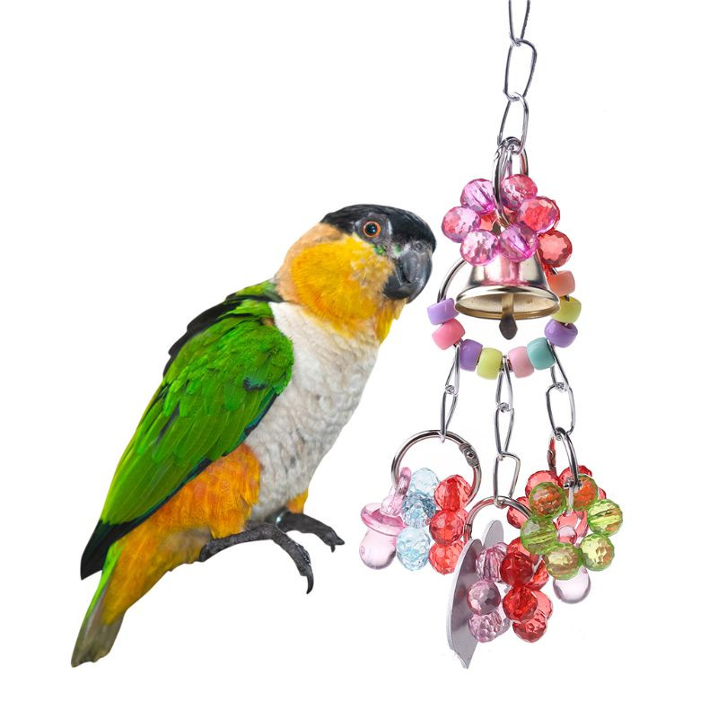 Mājdzīvnieku papagaiļu būra rotaļlietas Piekārtas putnu košļājamās rotaļlietas Spogulis ar zvaniņu papagailim