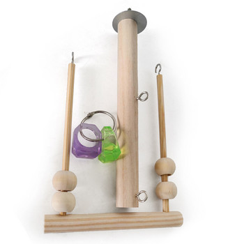 Bird Parrot Wooden Stand Playstand with Chewing Beads Cage Sleeping Stand Play Toys for Budgie Birds Swing Toy