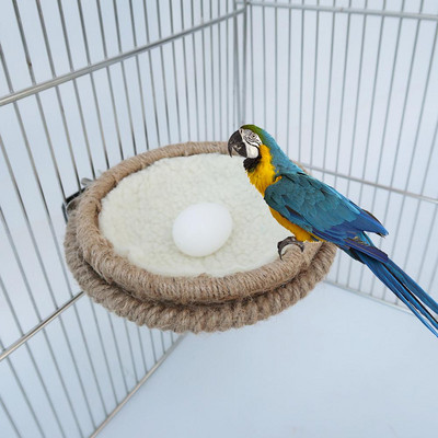 PET Гнездо за птици Ръчно плетено памучно въже Ленено въже Топло гнездо със скоба Аксесоари за клетка за папагал