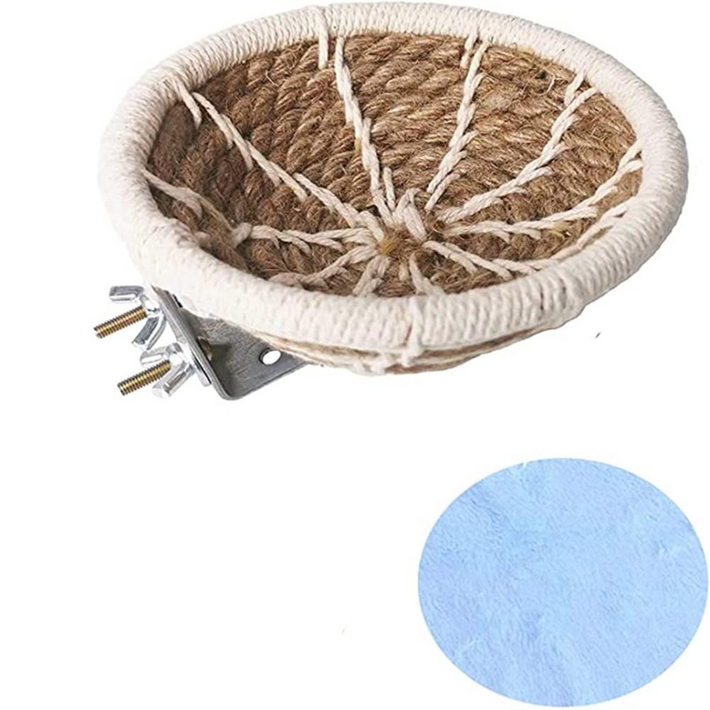 PET Cuib de pasăre frânghie din bumbac tricotată manual Coarda de in cuib cald cu suport Accesorii pentru cuști pentru papagali