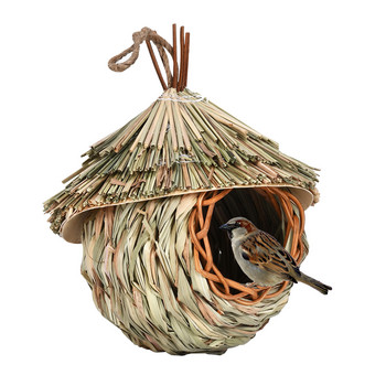 Φωλιά πουλιών από φυσικό γρασίδι Χειροποίητο υφαντό ψάθινο σχοινί Hummingbird Birdhouse for Outside Hanging Birds Roosting Pocket Διακόσμηση σπιτιού