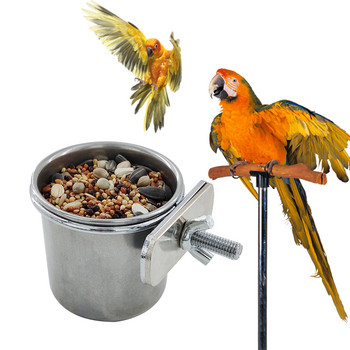 Висяща клетка за птици Купа от неръждаема стомана Pet Birds Dish Cup Anti-turnuring Feeding Храна за пиене на храна за папагал Lovebird