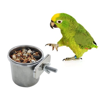 Висяща клетка за птици Купа от неръждаема стомана Pet Birds Dish Cup Anti-turnuring Feeding Храна за пиене на храна за папагал Lovebird