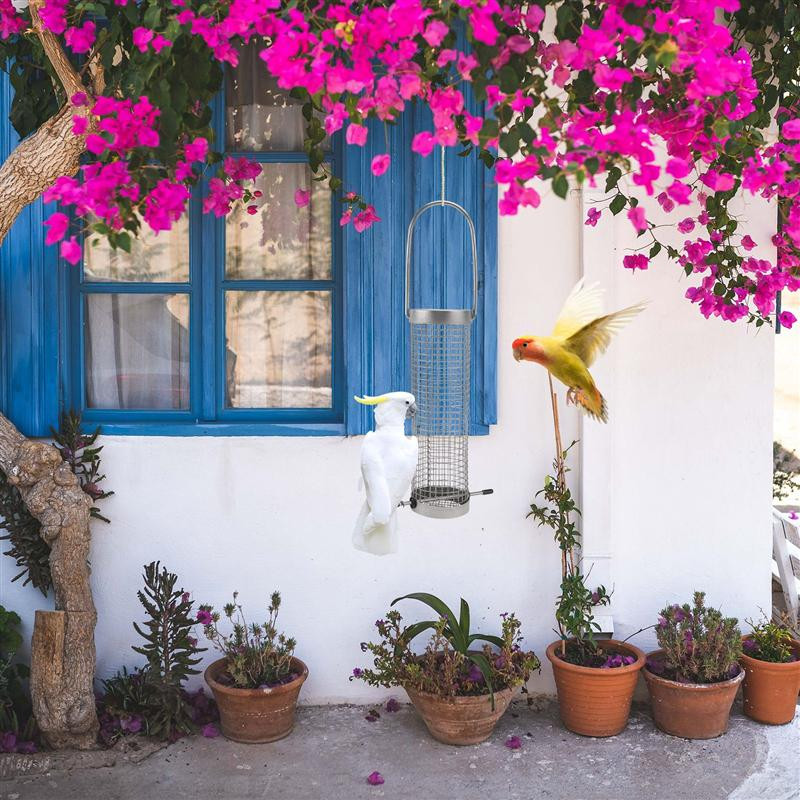 1kom hranilica za ptice od nehrđajućeg čelika, vanjski viseći kavez za hranjenje, alat za hranjenje ptica, srebrna hranilica za ptice, dozator za vrtne ukrase na drvetu