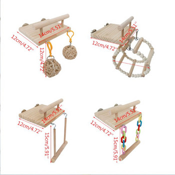 Wooden Bird Perches Cage Toys Hamster Play Gym Stand με Ξύλινη Κούνια Rattan Ball
