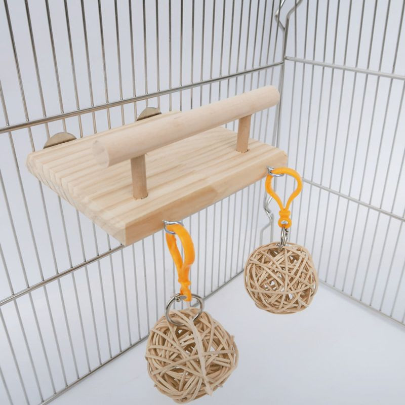 Biban din lemn pentru păsări Cușcă Jucării Suport de gimnastică pentru hamsteri cu leagăn din lemn din ratan
