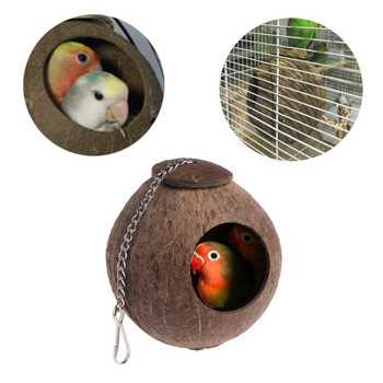 Παιχνίδι τροφοδοσίας κλουβιού με φυσική φωλιά με κέλυφος καρύδας House Hut Cage Feeder με κορδόνι για Pet Parrot Budgie Drop Shipping