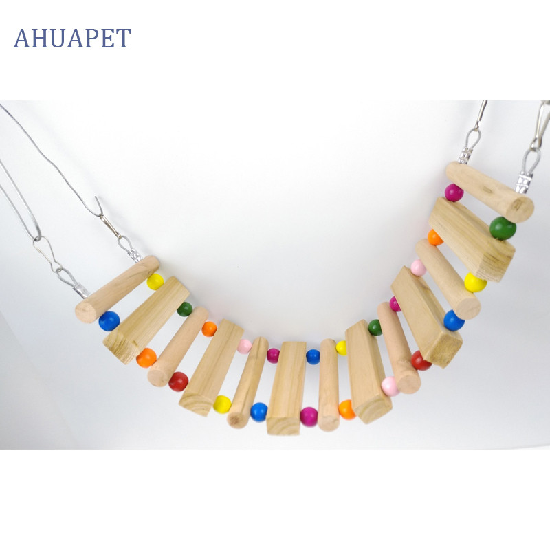 AHUAPET Jucării pentru papagali Hamac cu suport Cușcă Platformă Cușcă pentru păsări Pappagallo Lemn Din oțel inoxidabil Totoro Scară pentru porumbei E