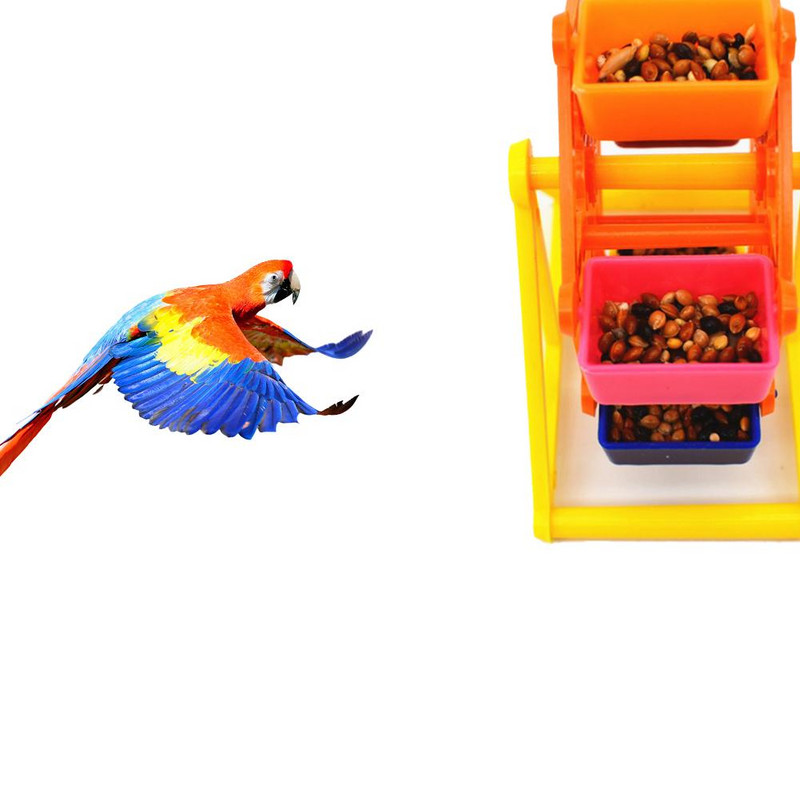 Papagoi toiduotsimise mänguasi värviline pöörlev tuuleveski hammustuse vastane närimisvastane treening toidukarp Lõbus lindude stressi leevendamine harivate mängude tööriist