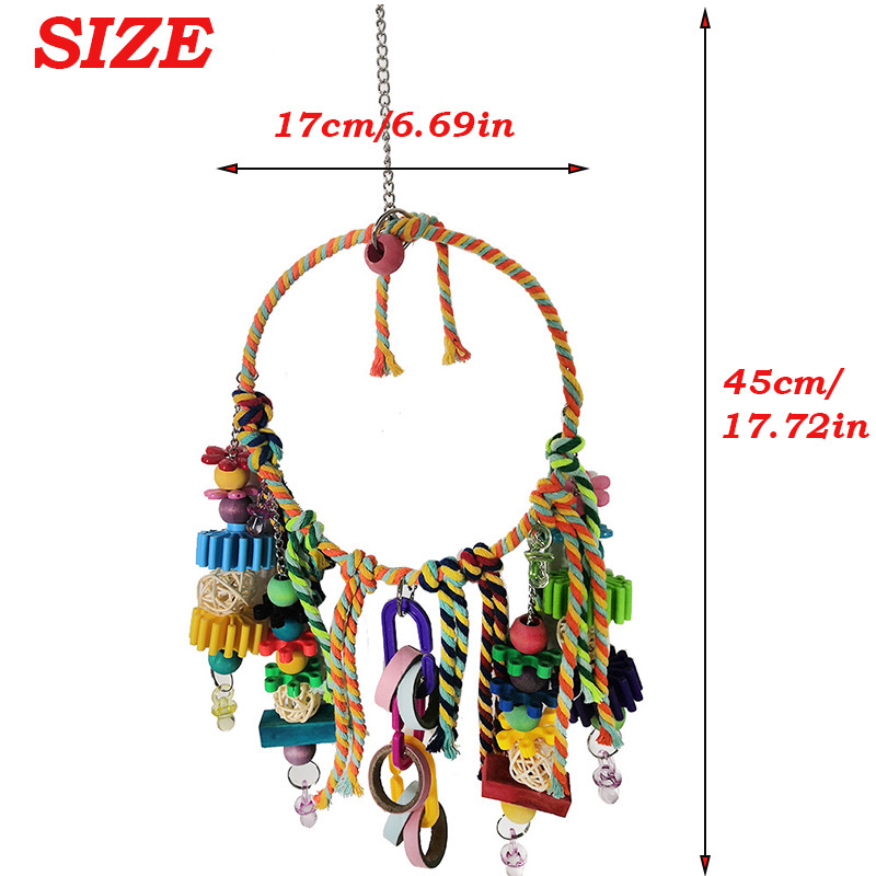 Leagăne agățate pentru papagal Cușcă Jucării colorate Accesorii pentru păsări Coarda de bumbac În picioare, de mestecat, Mărgele colorate, Jucării de alpinism agățate