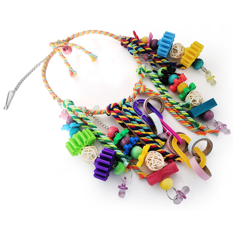 Leagăne agățate pentru papagal Cușcă Jucării colorate Accesorii pentru păsări Coarda de bumbac În picioare, de mestecat, Mărgele colorate, Jucării de alpinism agățate