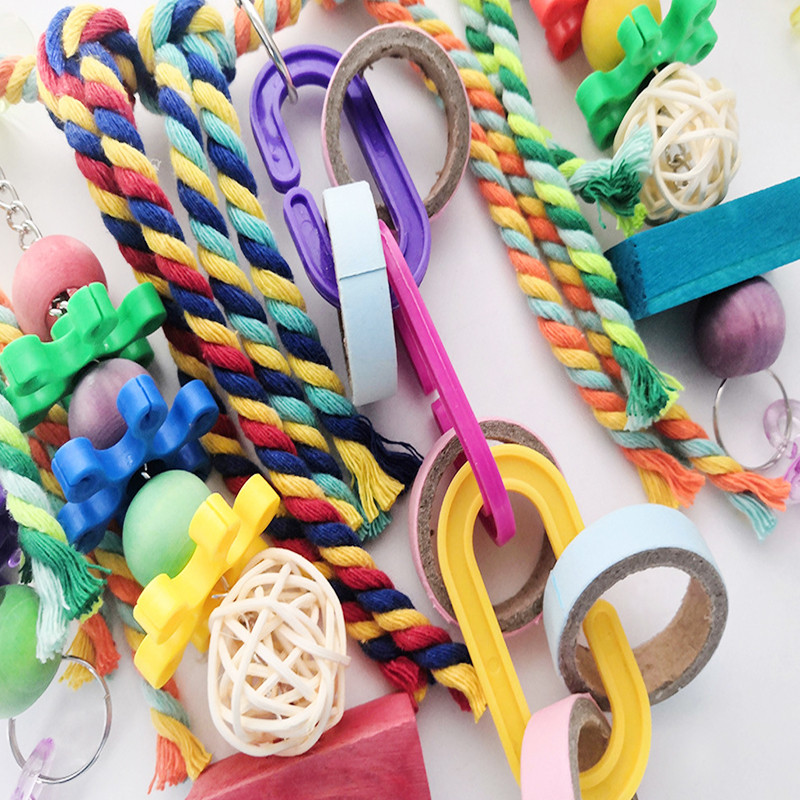 Leagăne agățate pentru papagal Cușcă Jucării colorate Accesorii pentru păsări Coarda de bumbac În picioare, de mestecat, Mărgele colorate, Jucării de alpinism agățate