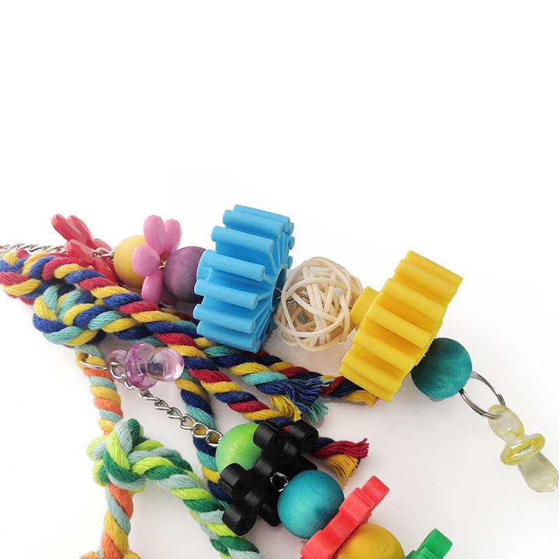Leagăne agățate pentru papagal Cușcă Jucării colorate Accesorii pentru păsări Coarda de bumbac În picioare, de mestecat, Mărgele colorate, Jucării de alpinism agățate