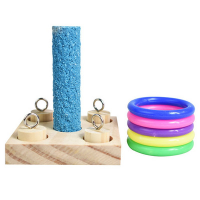 Putnu papagailis koka platformas plastmasas gredzens izlūkošanas apmācību košļāt izglītojošu mīklu rotaļlieta