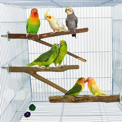 5 части Дървена стойка за кацалки за птици Естествена дървена пръчка Стояща лента за катерене Играчки за смилане на лапи за клетки за птици Аксесоари