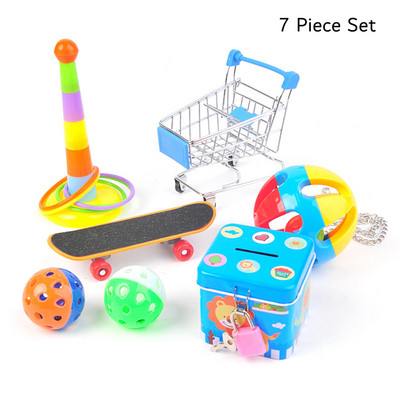 Πουλιά Εκπαίδευση Παιχνίδι Παπαγάλος Εκπαιδευτικό παιχνίδι Καλάθι αγορών Δαχτυλίδι στοίβαξης Παιχνίδι Skateboard Bird Toy Bell Ball Cage Swing Toy Piggy Bank